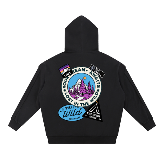 PatchWork Raw Edge Double Layered Zip Hoodie